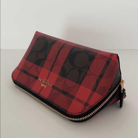 Coach Signature Red Field Plaid Cosmetic Case - Picture 11 of 16